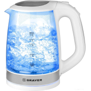 Чайник электрический BRAYER BR1040WH, 2220Вт, 2 л, стекл., белый Чайник электрический BRAYER BR1040WH, 2220Вт, 2 л, стекл., белый