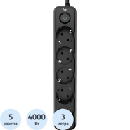 Сетевой фильтр AGNI 5р/3м,черный(TP-FD5E-3m-black)